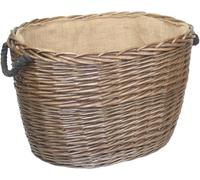 Red Hamper Wicker Oval Hessian Lined Log Basket in Brown Red Hamper Brown