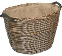 Red Hamper Oval Hessian Lined Wicker Log Basket - Medium - Brown - Wicker