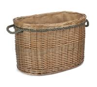 Wicker Oval Rope Handled Log Basket Red Hamper Brown One Size