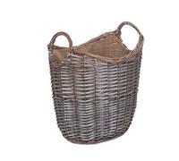 Red Hamper Wicker Scoop Neck Antique Wash Hessian Lined Log Basket in Brown Red Hamper Brown