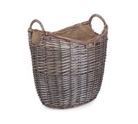 Wicker Scoop Neck Antique Wash Hessian Lined Log Basket Red Hamper Brown One Size