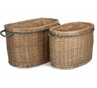 Red Hamper Wicker Set 2 Oval Rope Handled Log Baskets in Brown Red Hamper Brown