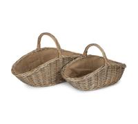 Wicker Set of 2 Antique Wash Harvesting Trug Baskets Red Hamper Grey One Size