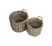 Red Hamper Wicker Set of 2 Round Straight-Sided Log Storage Basket in Brown Red Hamper Brown