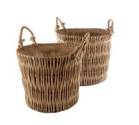 Red Hamper Wicker Set of 2 Vertical Weave Hessian Lined Log Baskets in Grey Red Hamper Grey