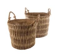 Red Hamper Wicker Set of 2 Vertical Weave Hessian Lined Log Baskets in Natural Red Hamper Natural