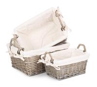 Red Hamper Wicker Set of 3 Antique Wash Handled Lined Storage Basket in White Red Hamper White