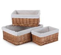 Red Hamper Wicker Set of 3 Double Steamed Storage Basket with White Lining Red Hamper White