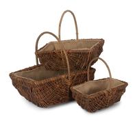Red Hamper Wicker Set of 3 Rectangular Unpeeled Willow Garden Trug With Hessian Lining in Brown Red Hamper Brown