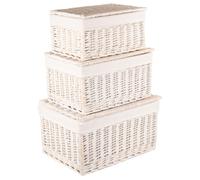 Red Hamper Wicker Set of 3 White Wash Steamed Cotton Lined Storage Basket Red Hamper White