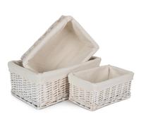 Red Hamper Wicker Set of 3 White Wash Storage Basket with Lining Red Hamper White