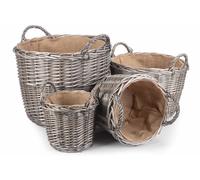Red Hamper Wicker Set of 4 Antique Wash Finish Lined Log Baskets in Brown Red Hamper Brown