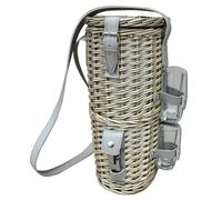 Wicker Single Bottle and 2 Cartridge Glass Carrier With Shoulder Strap Red Hamper Grey One Size