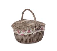 Red Hamper Wicker Small Antique Wash Finish Oval Picnic Basket with Cotton Lining in Red Red Hamper Red