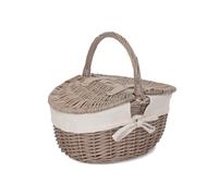 Red Hamper Wicker Small Antique Wash Finish Oval Picnic Basket with Cotton Lining in White Red Hamper White