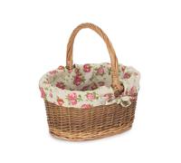 Red Hamper Wicker Small Garden Rose Lined Childs Country Oval Shopping Basket in Brown Red Hamper Brown S