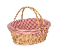 Red Hamper Wicker Small Swing Handle Shopping Basket With Red & White Check in Brown Red Hamper Brown S