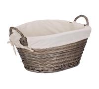 Wicker Small Wash Basket with White Lining Red Hamper Grey One Size