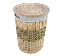 Red Hamper Wicker Two Toned Round Laundry Basket with Lid in Brown Red Hamper Brown
