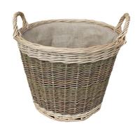 Wicker Unpeeled Hessian Lined Log Basket Red Hamper Brown One Size
