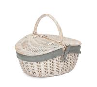 Red Hamper Wicker White Wash Finish Oval lined Picnic Basket in Grey Red Hamper Grey