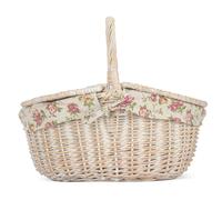 Red Hamper Wicker White Wash Finish Oval lined Picnic Basket Red Hamper Multicolor