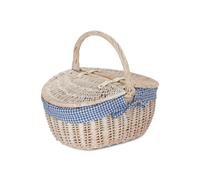 Red Hamper EH066BLUE Blue Checked Lining White Wash Finish Oval Wicker Picnic basket