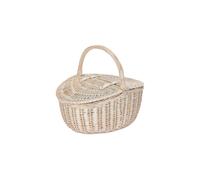 Red Hamper Wicker White Wash Finish Oval Picnic Basket with Cotton Lining in Off-White Red Hamper Off-White
