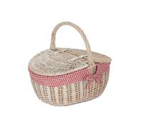 Red Hamper Wicker White Wash Finish Oval Picnic Basket with Cotton Lining in Pink Red Hamper Pink