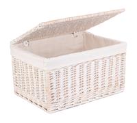 Red Hamper Wicker White Wash Steamed Cotton Lined Storage Basket | Size: Medium Red Hamper White M