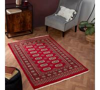 Red Hand Knotted Traditional Bordered Floral Geometric Easy To Clean Rug For Bedroom & Living Room-120Cm X 180Cm