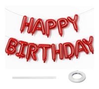 Red Happy Birthday Banner Balloon, 16 Inch Reusable Happy Birthday Balloon Bunting Banner, Self Inflating Happy Birthday Letter Foil Balloons for Women Boys Girls Birthday Party Decorations Supplies
