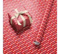 Red Happy Birthday Wrapping Paper Roll - Wide 59.4cm x 3.6m White Text Gift Wrap for Dad, Husband, Brother, Son, Boys, Friend and Men