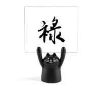 Red Hardworking Ease Word Industrious Memo Holder Cartoon Black Cat Stand Decoration