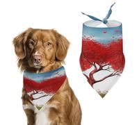 Red Hart with Tree Dog Bandanas Cute Soft Cotton Puppy Scarves Washable Daily Summer Durable Triangle Reversible Bibs Suitable for Small Medium Large Dogs and Cats