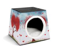 Red Hart with Tree Pet Hut Comfortable Nest for Pets Space Capsule Warm Soft Indoor Pet Shelter Space Pet House for Indoor Cats Small Dogs and Medium Animal