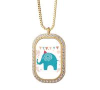 Red Hat Elephant Blue Flag Colourful Necklace Pendant Diamond Crystal Golden Jewelry