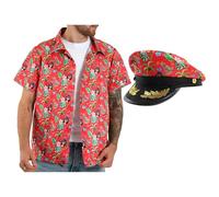 Red Hawaiian Shirt and Red Hat - XXLarge - Hawaii Tropical Short Sleeve Shirt and Sailor Hat - Perfect for Stag Do/Hen Do Fancy Dress Summer Beach Parties and Other Fancy Dress Events