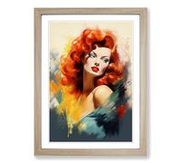 Red Headed Woman Modern Framed Print | A2 Oak Framed Wall Art | Ready to Hang | Modern Nature Picture | Living Room Bedroom Lounge Office