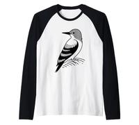 Red-Headed Woodpecker Line Art Birdwatcher Raglan Baseball Tee