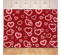 Red Heart Backdrop for Early 2000s Glitter Heart Valentine Day Party Photography Background Sweet Birthday party Banner Wedding Bridal Shower Decor Photo Booth Props (Red, 8x6FT)