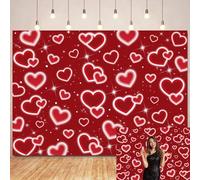 Red Heart Backdrop for Photography Early 2000s Glitter Heart Romantic Valentine Day Party Background Sweet 16th 18th Birthday Banner Wedding Bridal Shower Decor Photo Booth Props