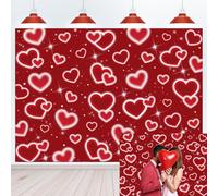 Red Heart Backdrop for Photography Early 2000s Glitter Heart Romantic Valentine Day Party Background Sweet 16th 18th Birthday Banner Wedding Bridal Shower Decor Photo Booth Props