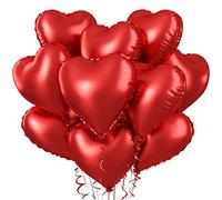 Red Heart Balloons, 10PCS Foil Heart Shape Balloons, 18inch Metallic Foil Balloon for Helium Valentine Decorations for Valentines Day, Wedding, Brithday, Anniversary