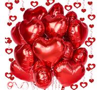 Red Heart Balloons, 12Pcs 18Inch Red Foil Heart Shaped Love Balloons, and 50Pcs Heart Hanging Streamer for Valentines Decorations, Birthday, Proposal, Wedding Party