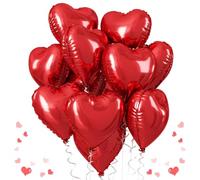 Red Heart Balloons, 18 Inch Metallic Red Foil Balloon Helium 10Pcs Large Ruby Heart Shape Foil Balloons for Wedding Girls Women Birthday Anniversary Bachelorette Valentines Day Baby Shower Mother Day