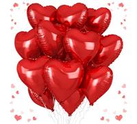 Red Heart Balloons, 18 Inch Red Heart Foil Shape Balloon, 12PCS Large Love Foil Helium Romantic Balloons for Birthday Baby Shower Marriage Wedding Bridal Engagement Anniversary Party Decoration