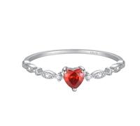 Red Heart Birthstone Ring for Women 925 Sterling Silver Ruby Cubic Zirconia January Birthstone Rings for Her Engagement Promise Rings for Her Eternity Wedding Band Jewelry Birthday, 6-8 Yard, Gemstone