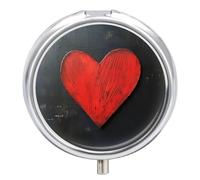 Red Heart Black Pill Case Box with 3 Compartment Medicine Vitamin Organizer for Purse Pocket 5x5cm