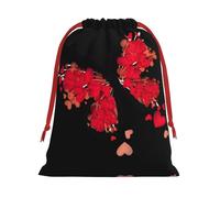 Red Heart Butterfly Valentines Print Ultra Soft Plush Gift Bags, Drawstring Christmas Party Candy Treat Favors, Xmas Holiday Sacks, Wedding Jewelry Pouches